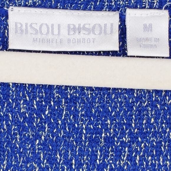 Bisou Bisou Michele Bonbot Zippered Hi Low Blue and Gold Sweater Medium - Picture 5 of 8
